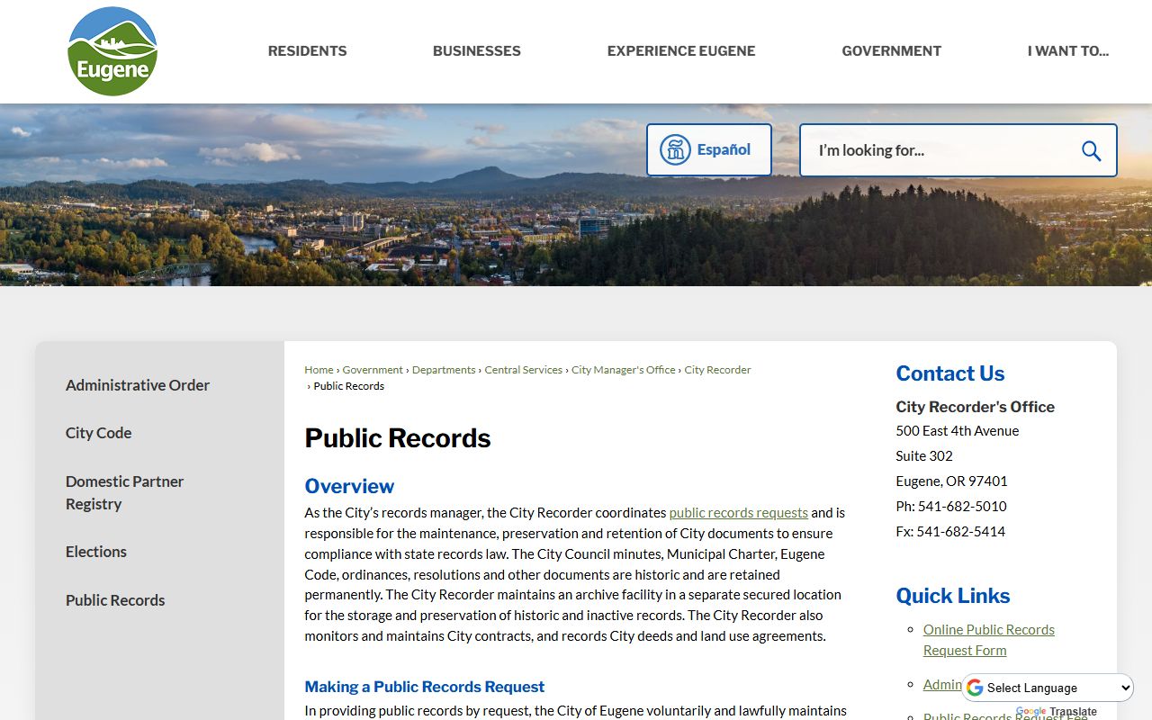 Eugene public records page for Eugene obituary vital records
