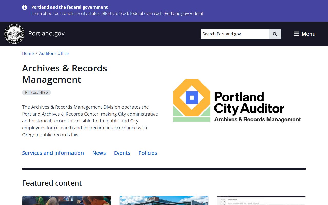 Portland Archives and Records portal for Portland obituary vital records