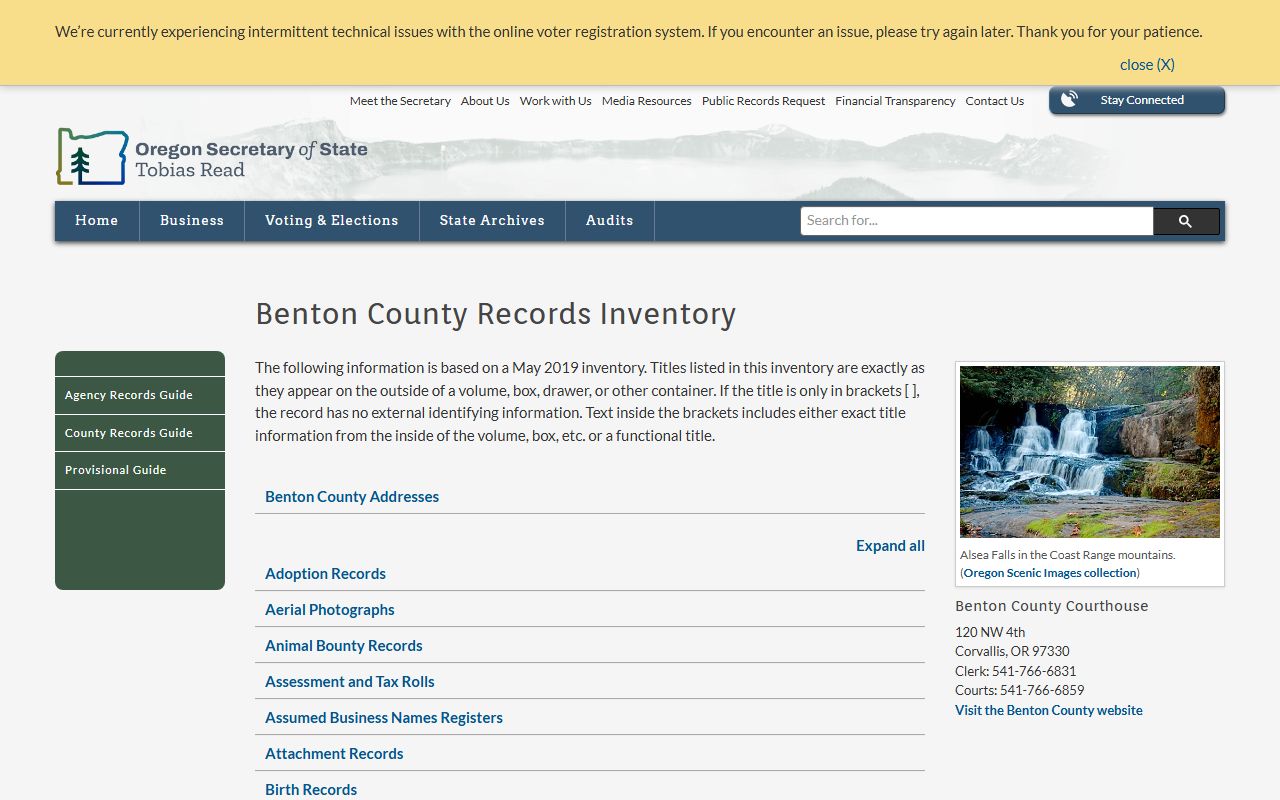 Oregon State Archives Benton County obituary and vital records inventory