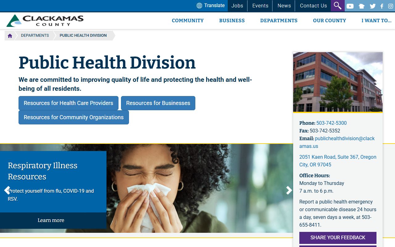 Clackamas County Public Health Division for obituary and vital records services