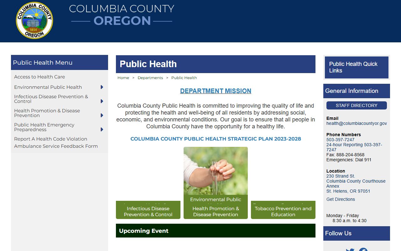 Columbia County obituary vital records public health office