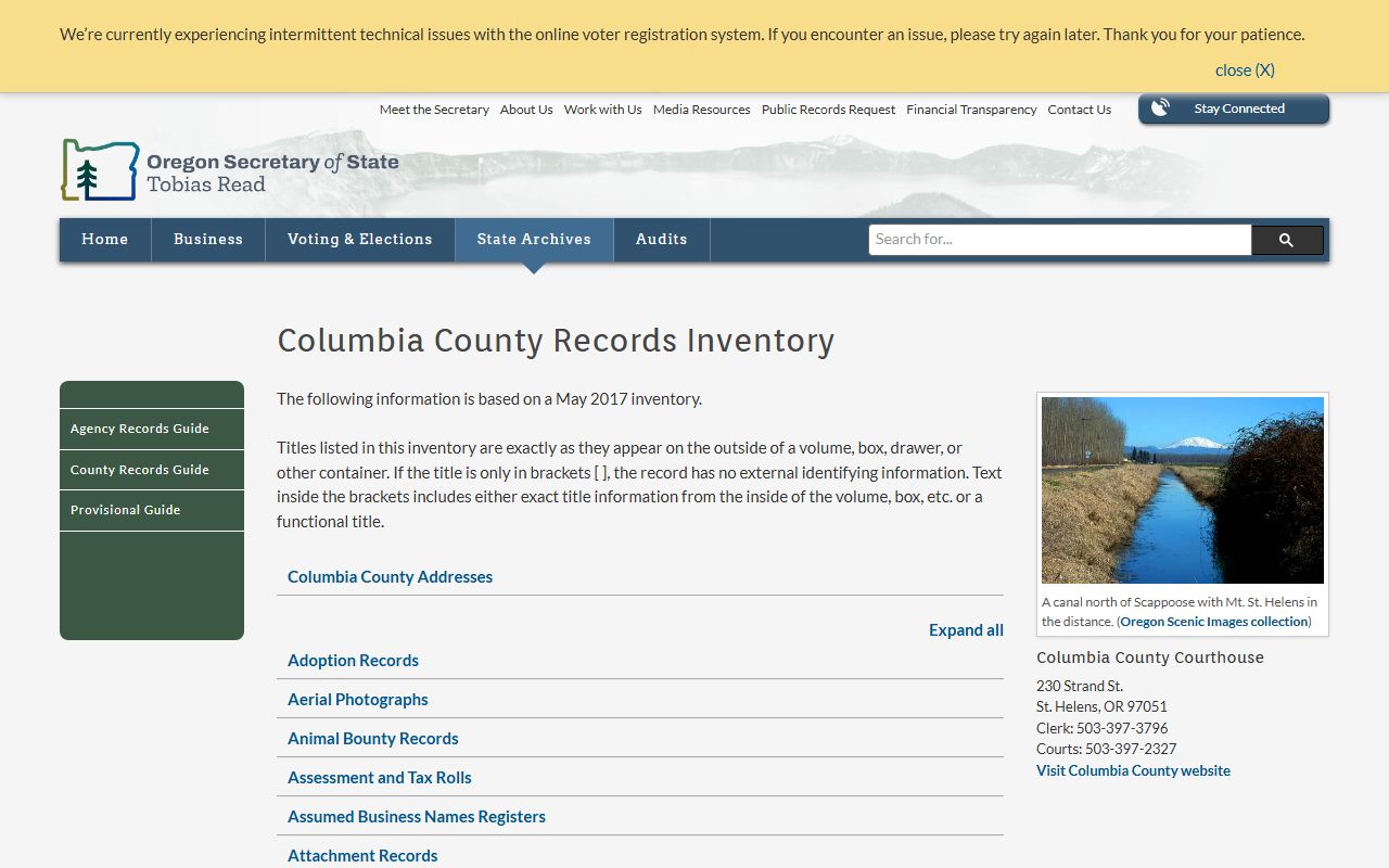 Columbia County state archives obituary vital records