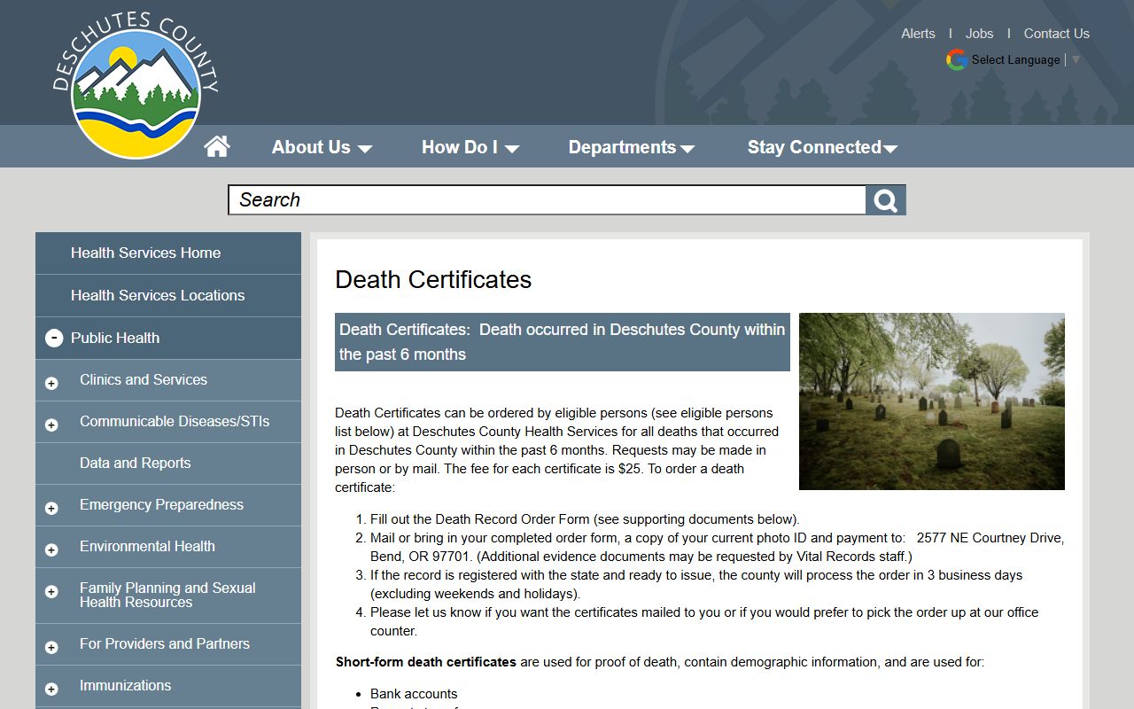 Deschutes County death certificates and obituary vital records