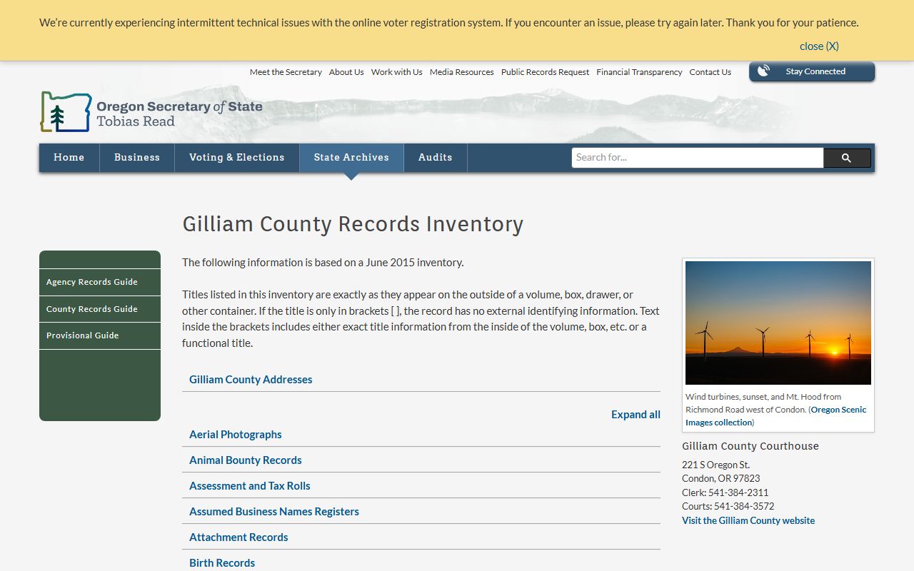 Gilliam County state archives obituary vital records