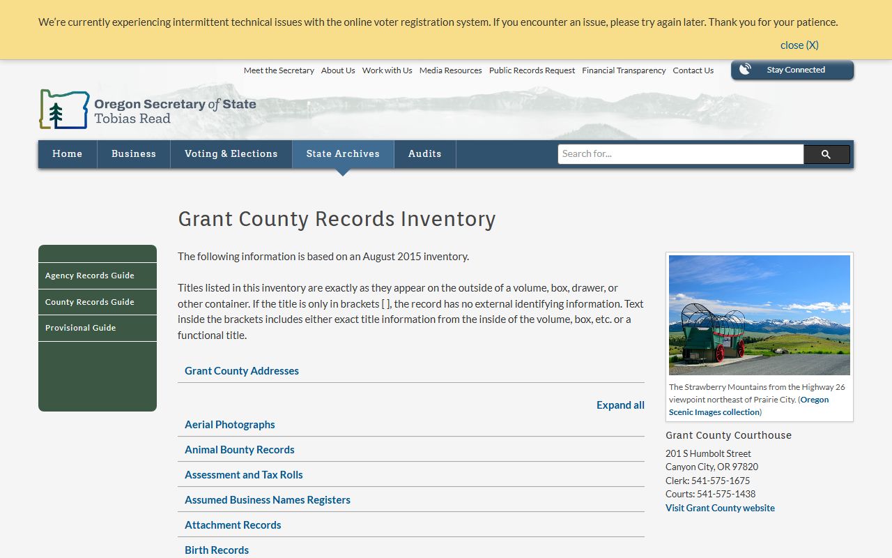 Grant County state archives obituary vital records