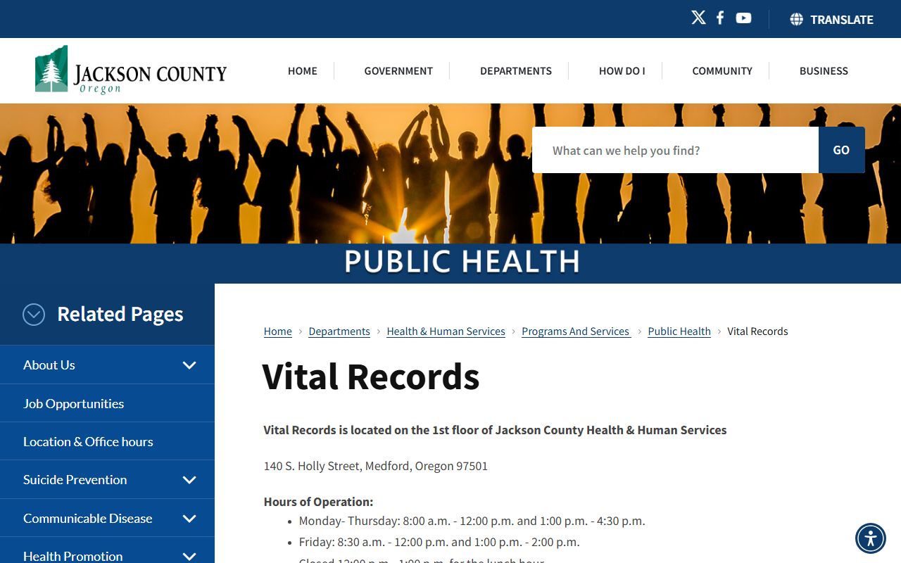 Jackson County vital records page for obituary and death certificate requests