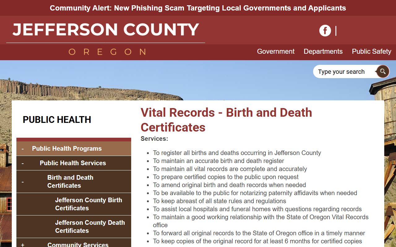 Jefferson County Public Health website for obituary and vital records