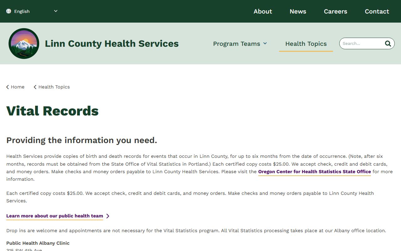 Linn County vital records office page for obituary and death record requests