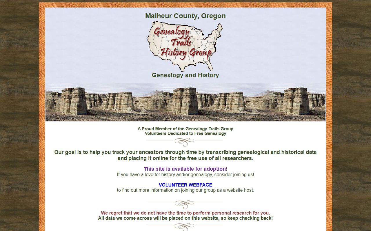 Genealogy Trails Malheur County obituary and vital records resources