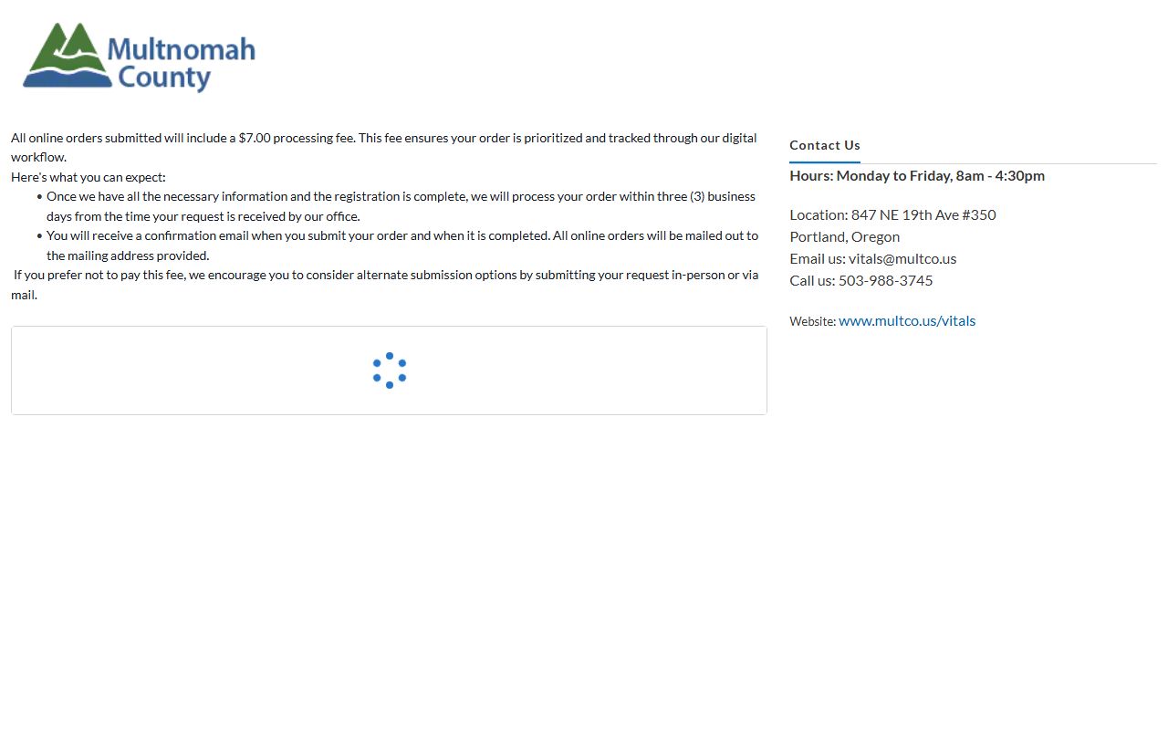 Multnomah County vital records portal for obituary and death records