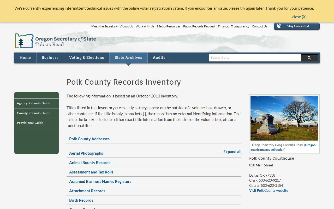 Polk County inventory of obituary and vital records at state archives