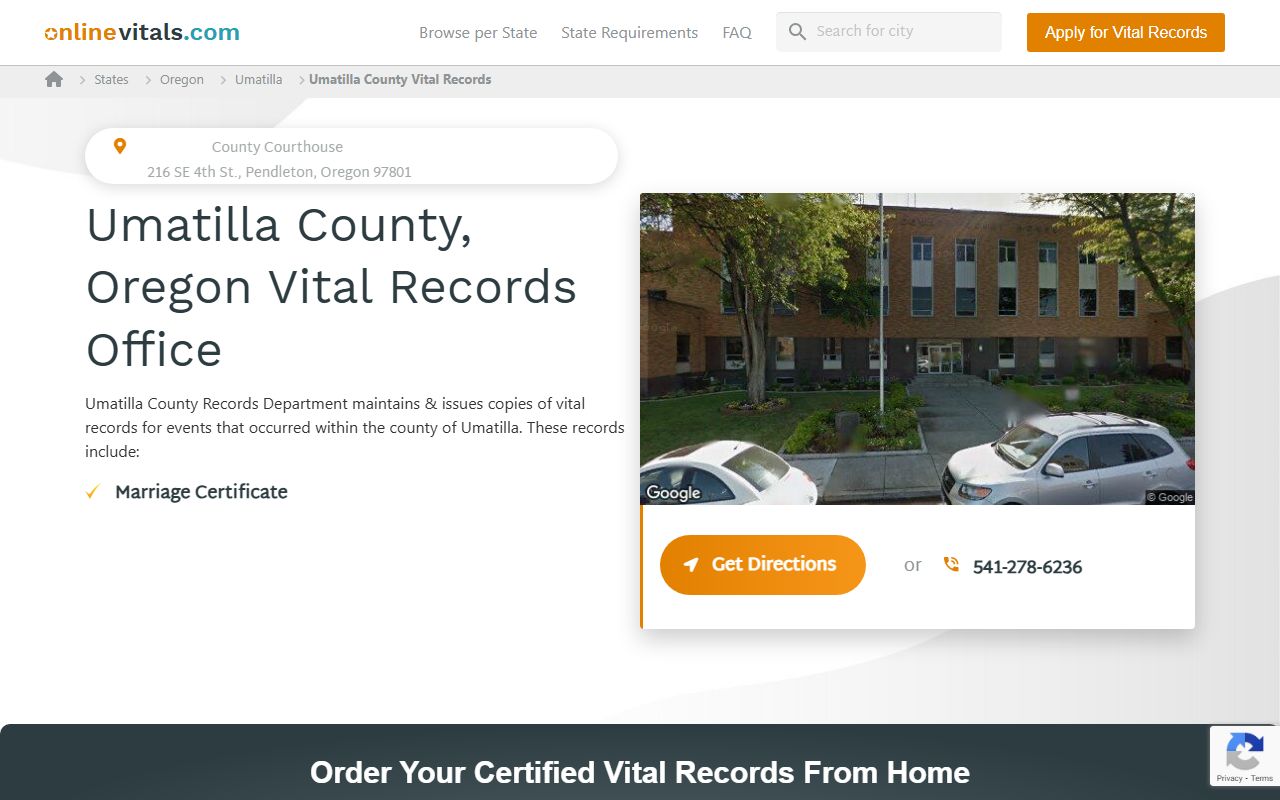 OnlineVitals directory for Umatilla County obituary and vital records