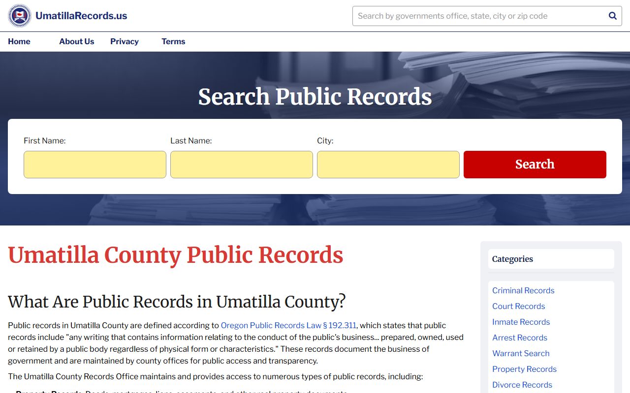 Umatilla County Records Office website for obituary and vital records