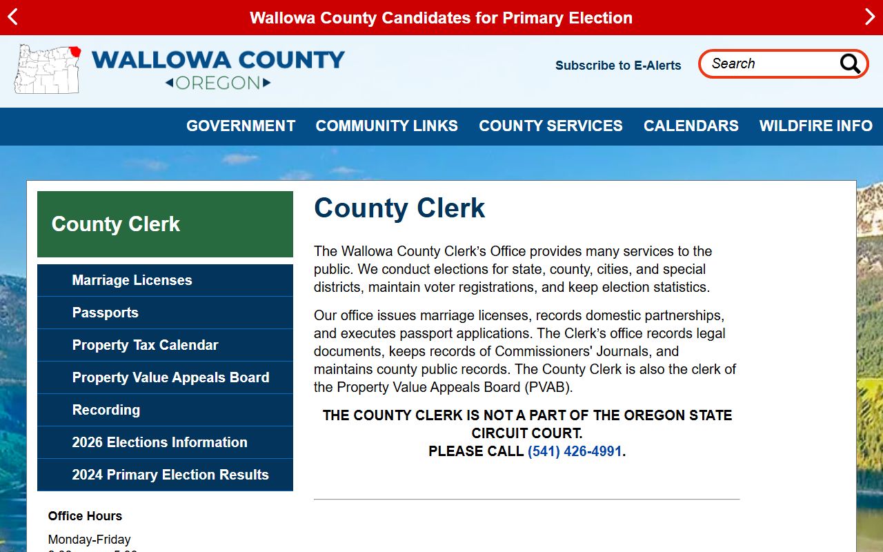 Wallowa County Clerk website for obituary and vital records services