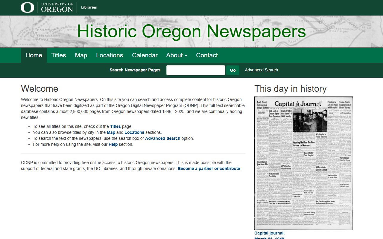 Historic Oregon Newspapers database for searching Oregon obituary notices