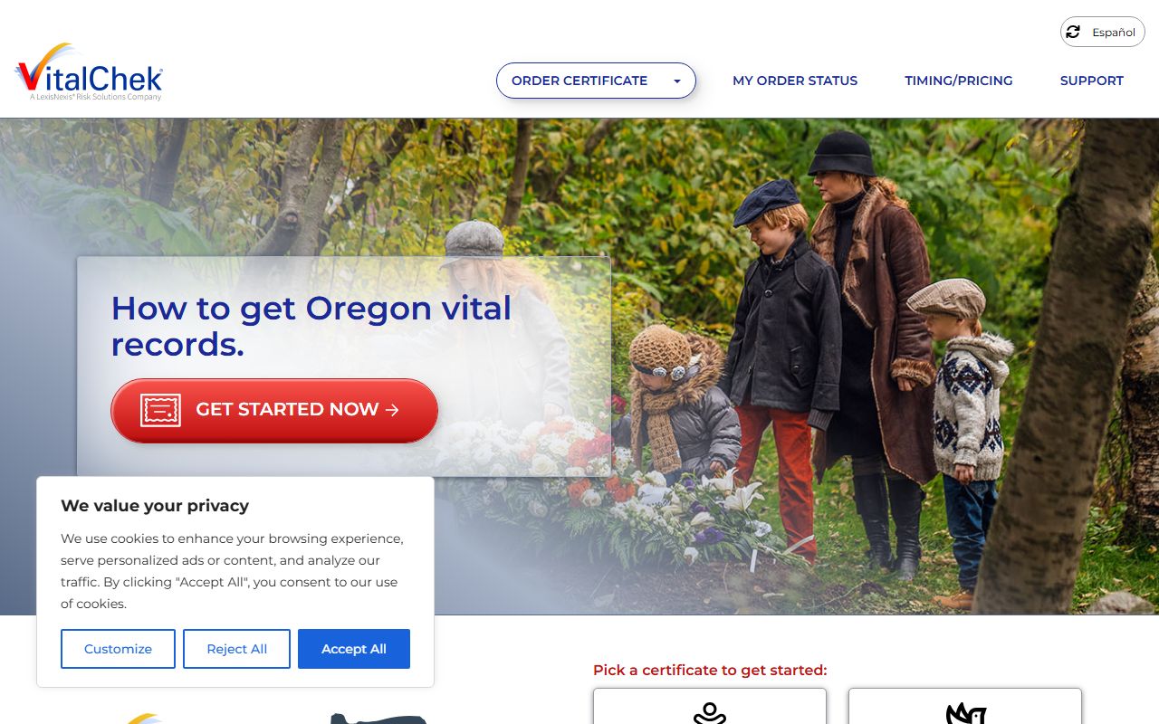 VitalChek Oregon death certificate ordering portal for obituary research
